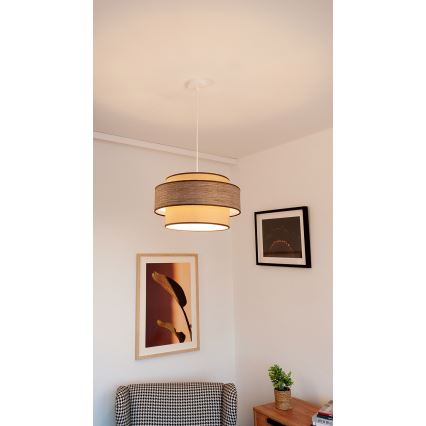 Lustr na lanku GRACE 1xE27/60W/230V pr. 40 cm béžová/hnědá