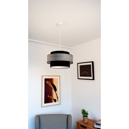 Lustr na lanku GRACE 1xE27/60W/230V pr. 40 cm černá/šedá