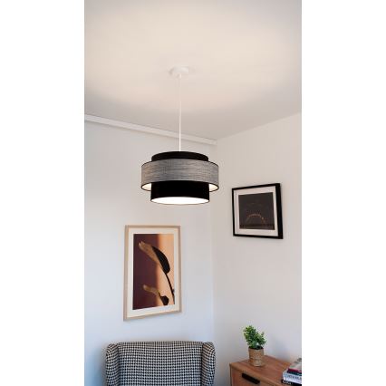 Lustr na lanku GRACE 1xE27/60W/230V pr. 40 cm černá/šedá