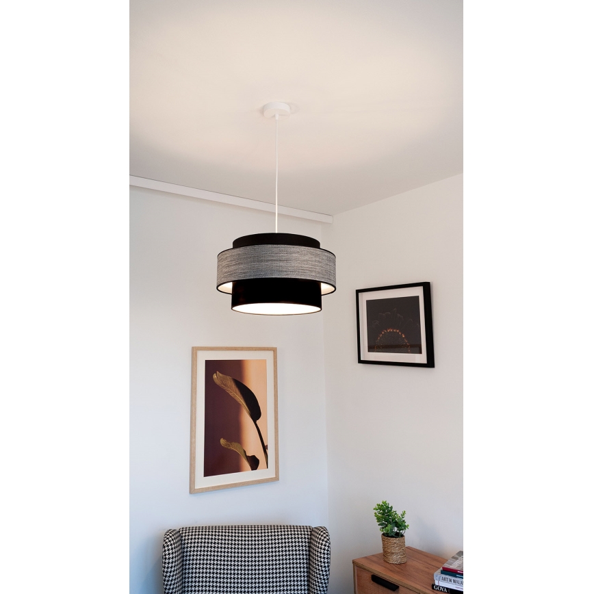 Lustr na lanku GRACE 1xE27/60W/230V pr. 40 cm černá/šedá