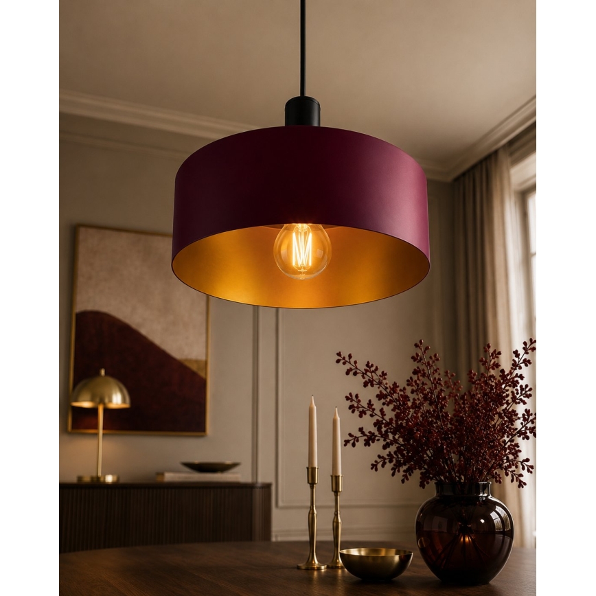 Lustr na lanku HAKI 1xE27/60W/230V vínová/černá
