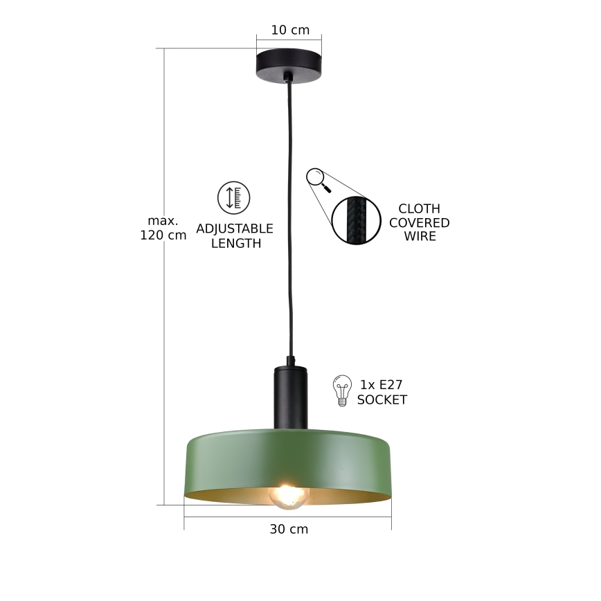 Lustr na lanku HAKI 1xE27/60W/230V zelená/černá