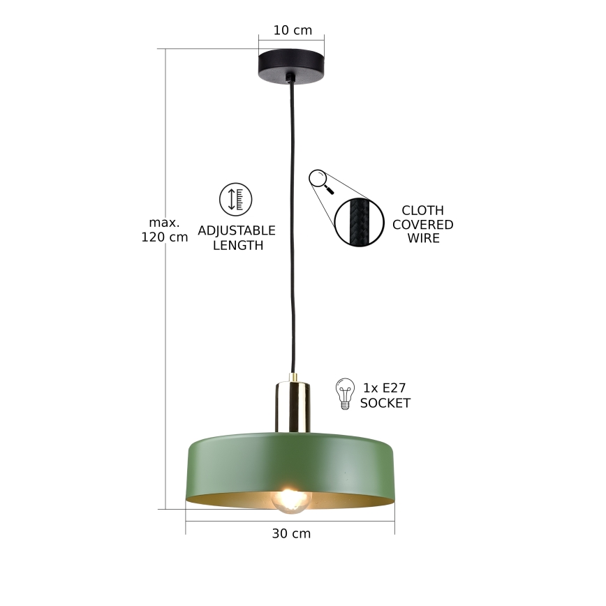 Lustr na lanku HAKI 1xE27/60W/230V zelená/černá/lesklý chrom
