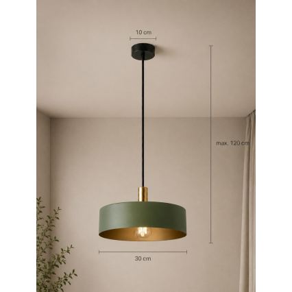 Lustr na lanku HAKI 1xE27/60W/230V zelená/černá/lesklý chrom