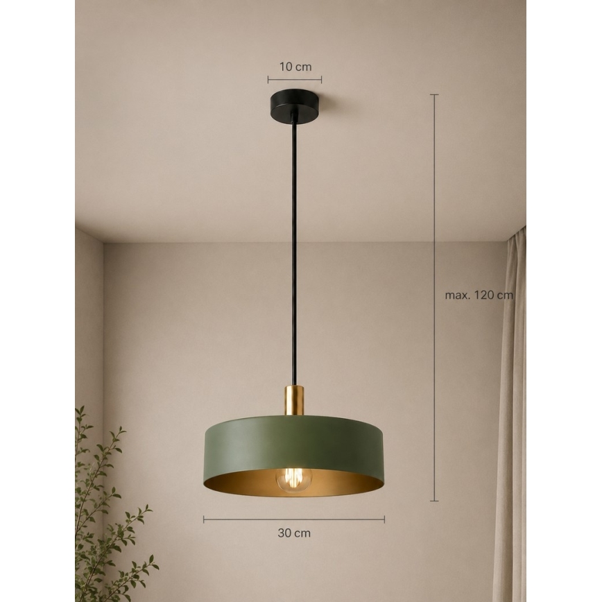 Lustr na lanku HAKI 1xE27/60W/230V zelená/černá/lesklý chrom