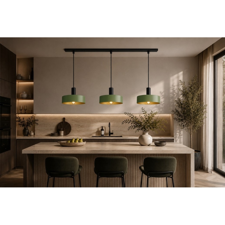 Lustr na lanku HAKI 3xE27/60W/230V zelená/černá
