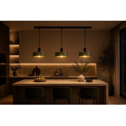 Lustr na lanku HAKI 3xE27/60W/230V zelená/černá