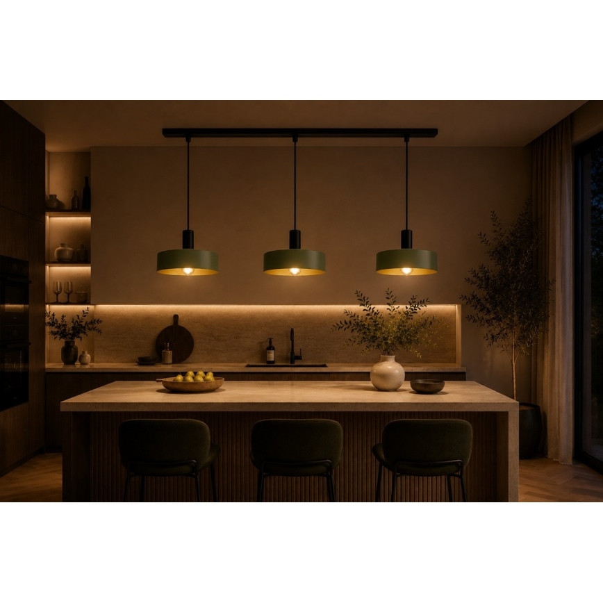 Lustr na lanku HAKI 3xE27/60W/230V zelená/černá