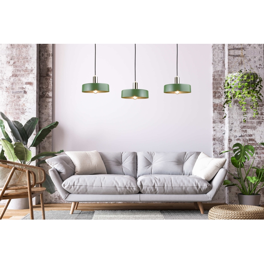 Lustr na lanku HAKI 3xE27/60W/230V zelená/černá/lesklý chrom
