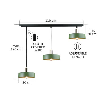 Lustr na lanku HAKI 3xE27/60W/230V zelená/černá/lesklý chrom