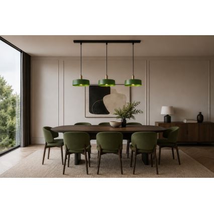 Lustr na lanku HAKI 3xE27/60W/230V zelená/černá/lesklý chrom