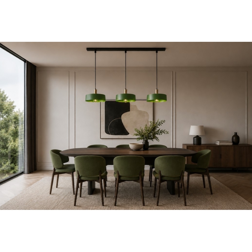 Lustr na lanku HAKI 3xE27/60W/230V zelená/černá/lesklý chrom