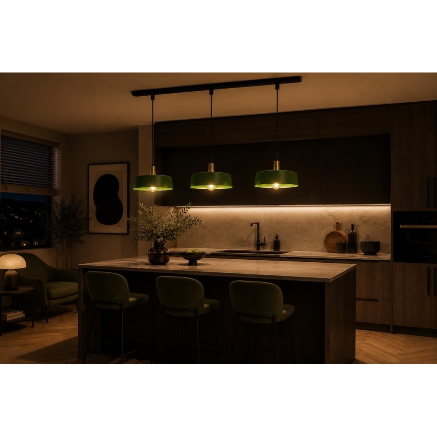 Lustr na lanku HAKI 3xE27/60W/230V zelená/černá/lesklý chrom