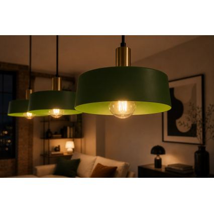 Lustr na lanku HAKI 3xE27/60W/230V zelená/černá/lesklý chrom