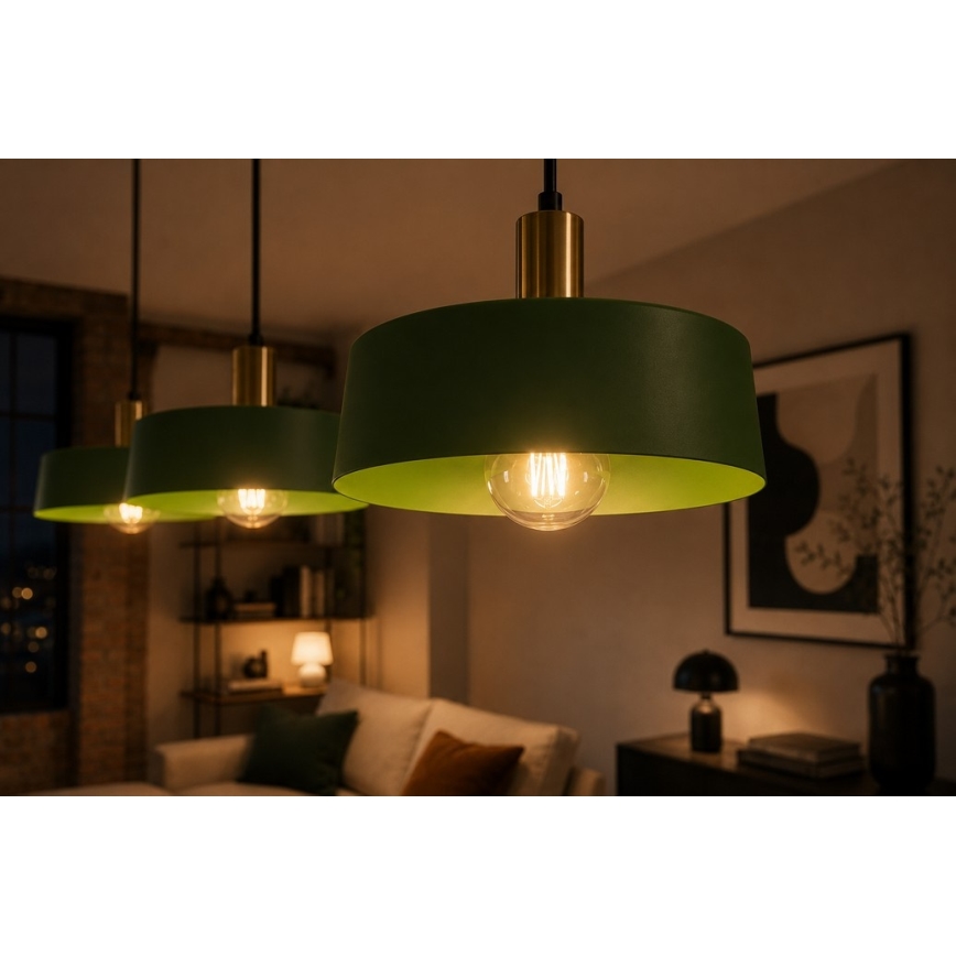 Lustr na lanku HAKI 3xE27/60W/230V zelená/černá/lesklý chrom