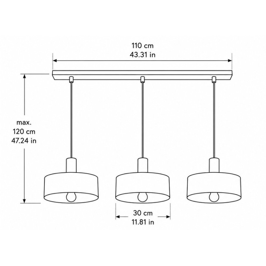 Lustr na lanku HAKI 3xE27/60W/230V zlatá/černá
