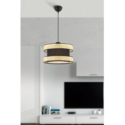Lustr na lanku HALO 1xE27/60W/230V černá/béžová