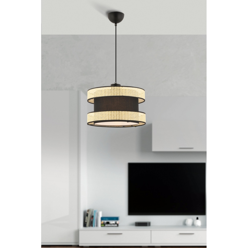 Lustr na lanku HALO 1xE27/60W/230V černá/béžová