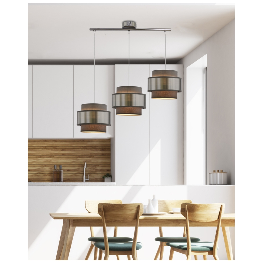 Lustr na lanku HARE 3xE27/60W/230V šedá/matný chrom