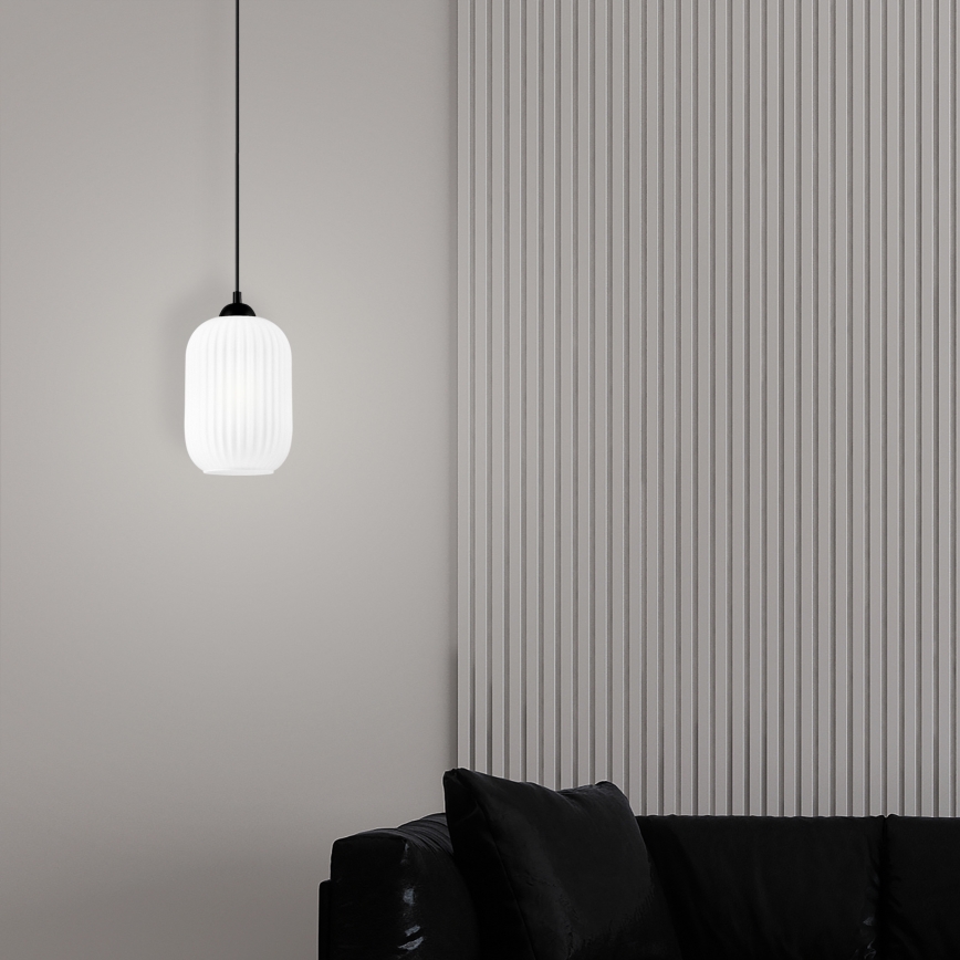 Lustr na lanku HARMA 1xE27/15W/230V pr. 14 cm bílá/černá