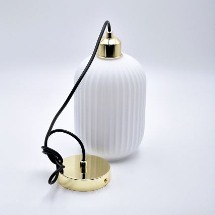 Lustr na lanku HARMA 1xE27/15W/230V pr. 14 cm bílá/zlatá