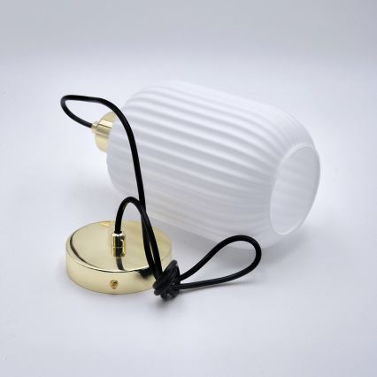 Lustr na lanku HARMA 1xE27/15W/230V pr. 14 cm bílá/zlatá