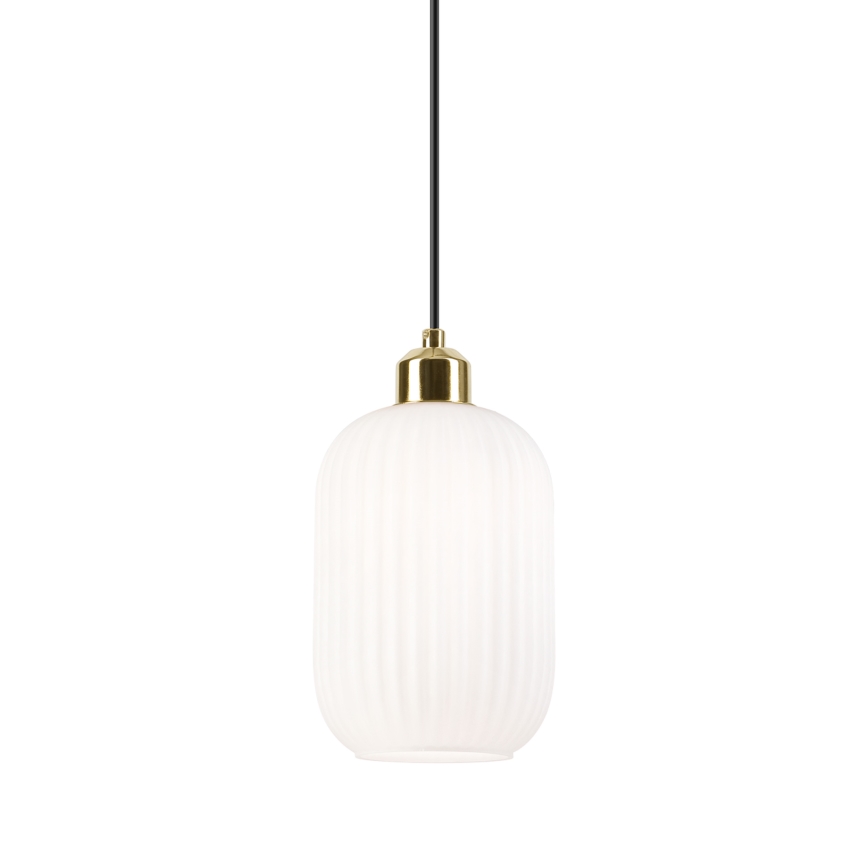 Lustr na lanku HARMA 1xE27/15W/230V pr. 14 cm bílá/zlatá