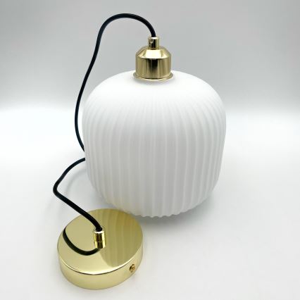 Lustr na lanku HARMA 1xE27/15W/230V pr. 20 cm bílá/zlatá