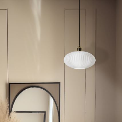 Lustr na lanku HARMA 1xE27/15W/230V pr. 25 cm bílá/zlatá