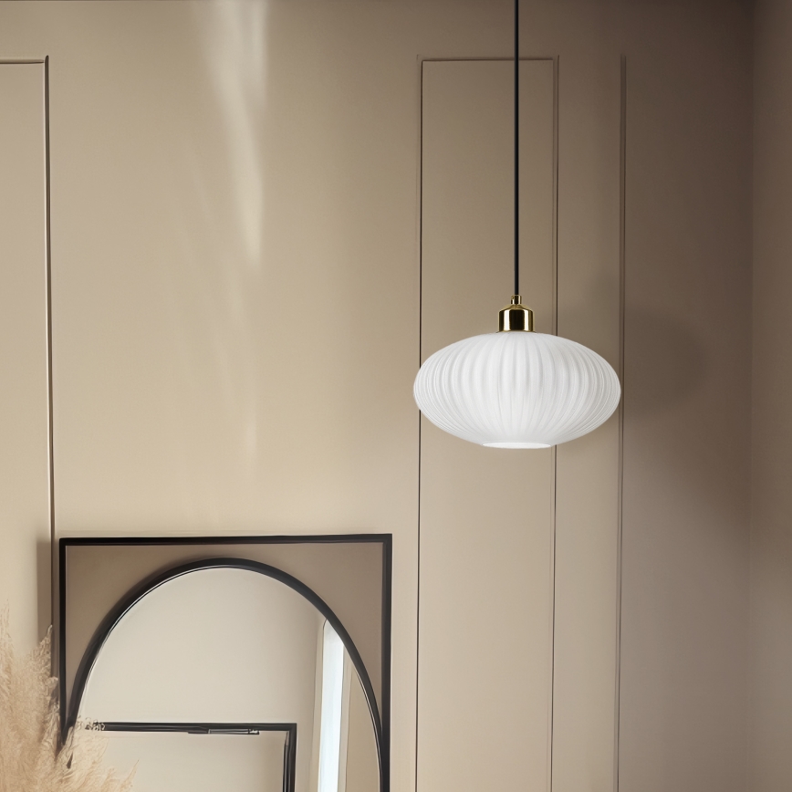 Lustr na lanku HARMA 1xE27/15W/230V pr. 25 cm bílá/zlatá