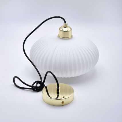 Lustr na lanku HARMA 1xE27/15W/230V pr. 25 cm bílá/zlatá