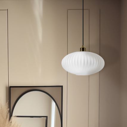 Lustr na lanku HARMA 1xE27/15W/230V pr. 30 cm bílá/zlatá