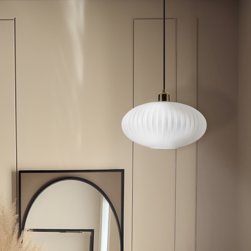 Lustr na lanku HARMA 1xE27/15W/230V pr. 30 cm bílá/zlatá