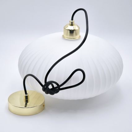 Lustr na lanku HARMA 1xE27/15W/230V pr. 30 cm bílá/zlatá