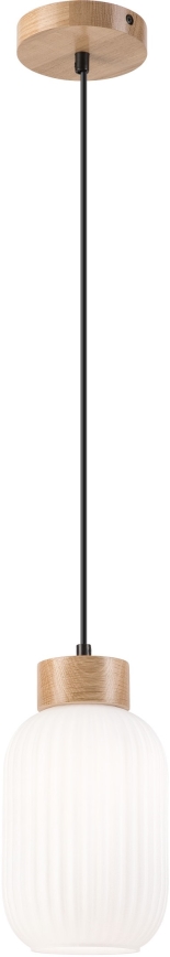 Lustr na lanku HARMONY 1xE27/15W/230V pr. 14 cm bílá/dub
