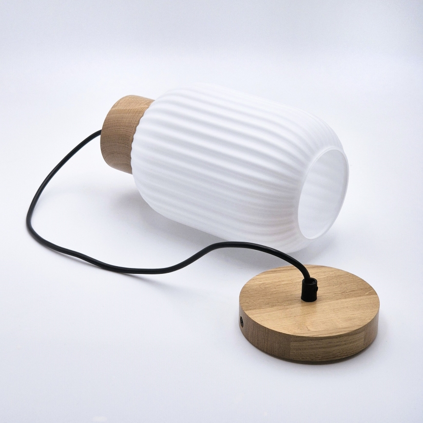 Lustr na lanku HARMONY 1xE27/15W/230V pr. 14 cm bílá/dub