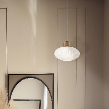Lustr na lanku HARMONY 1xE27/15W/230V pr. 25 cm bílá/dub