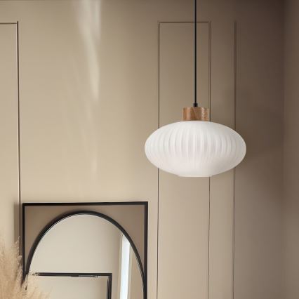 Lustr na lanku HARMONY 1xE27/15W/230V pr. 30 cm bílá/dub