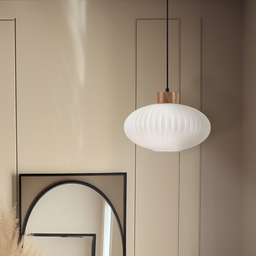 Lustr na lanku HARMONY 1xE27/15W/230V pr. 30 cm bílá/dub