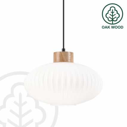Lustr na lanku HARMONY 1xE27/15W/230V pr. 30 cm bílá/dub