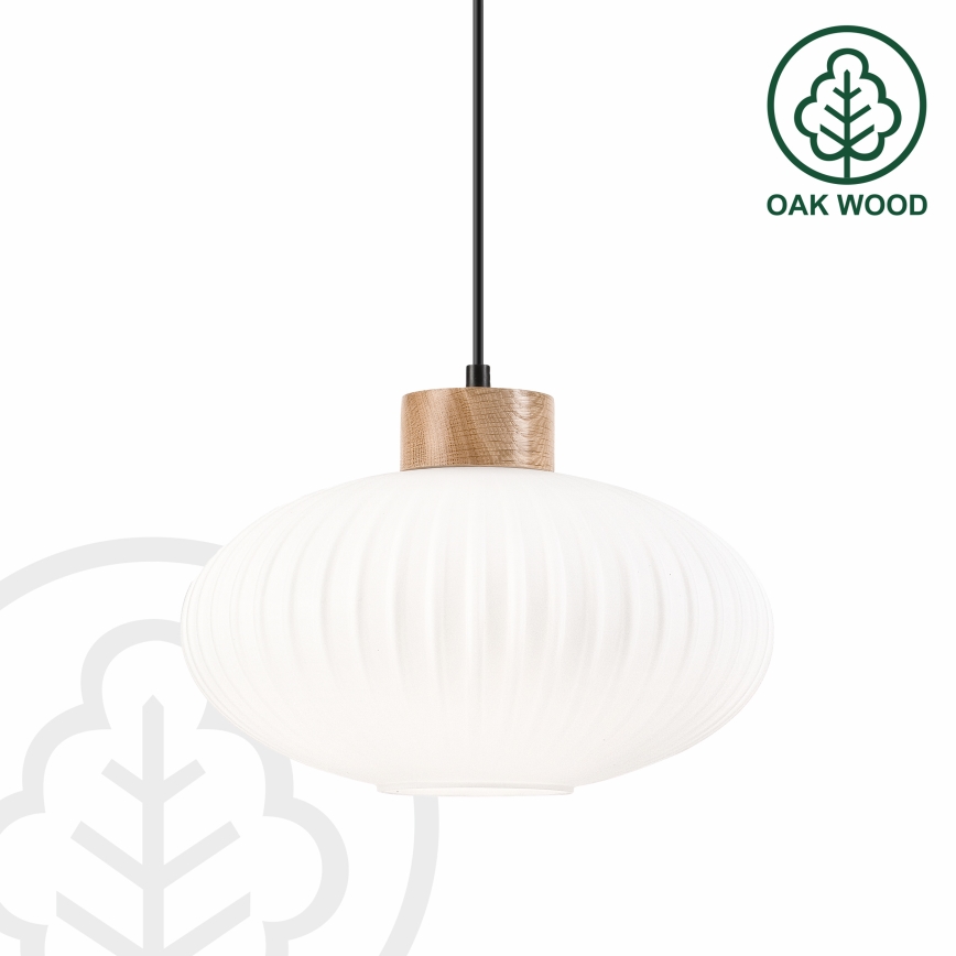 Lustr na lanku HARMONY 1xE27/15W/230V pr. 30 cm bílá/dub