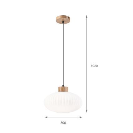 Lustr na lanku HARMONY 1xE27/15W/230V pr. 30 cm bílá/dub