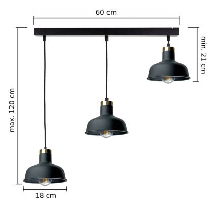 Lustr na lanku HEBE 3xE27/60W/230V černá