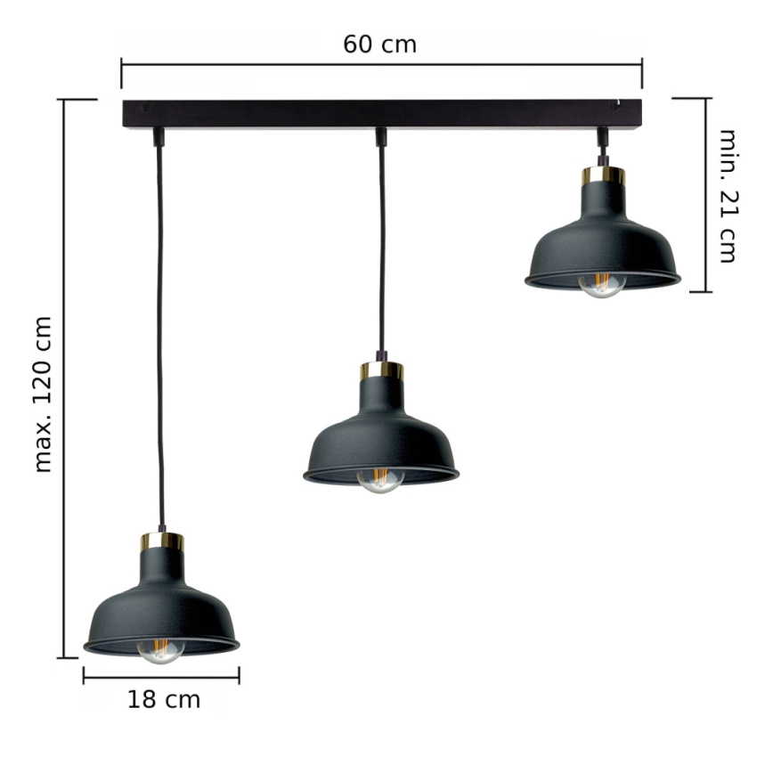 Lustr na lanku HEBE 3xE27/60W/230V černá