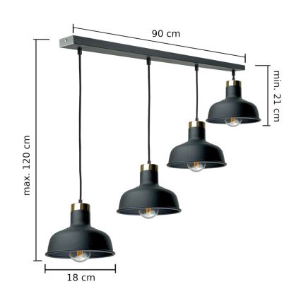 Lustr na lanku HEBE 4xE27/60W/230V černá