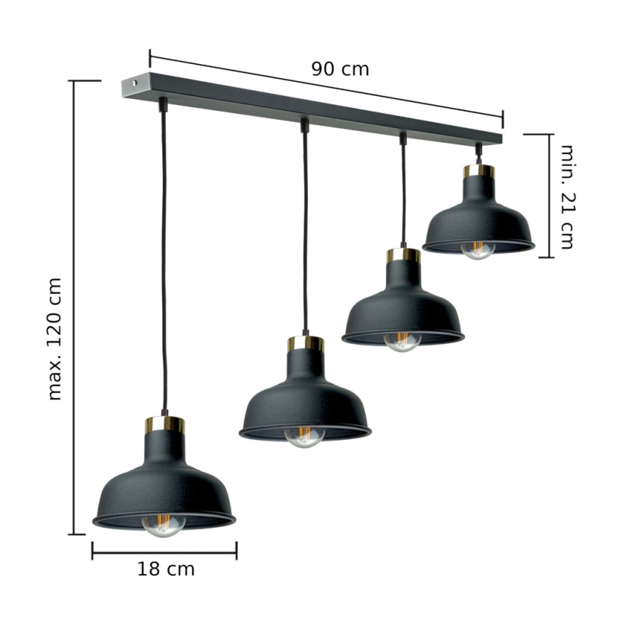 Lustr na lanku HEBE 4xE27/60W/230V černá