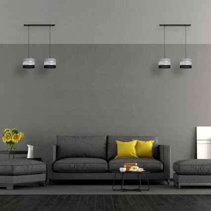 Lustr na lanku HELEN 2xE27/15W/230V černá/šedá/stříbrná