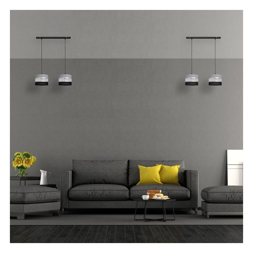 Lustr na lanku HELEN 2xE27/15W/230V černá/šedá/stříbrná