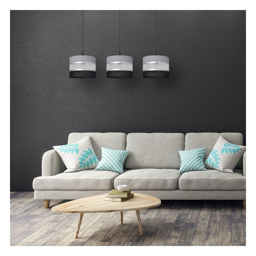 Lustr na lanku HELEN 3xE27/15W/230V černá/šedá/stříbrná
