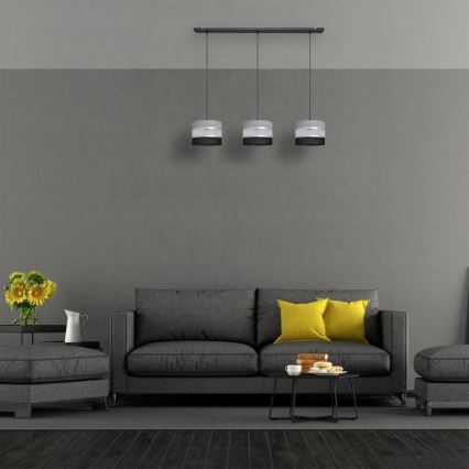 Lustr na lanku HELEN 3xE27/15W/230V černá/šedá/stříbrná